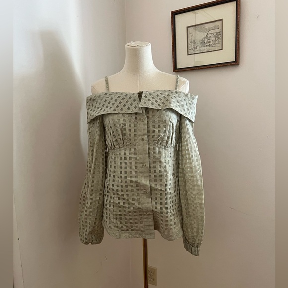 Jonathan Simkhai Pailna semi sheer window pane blouse - Picture 3 of 5